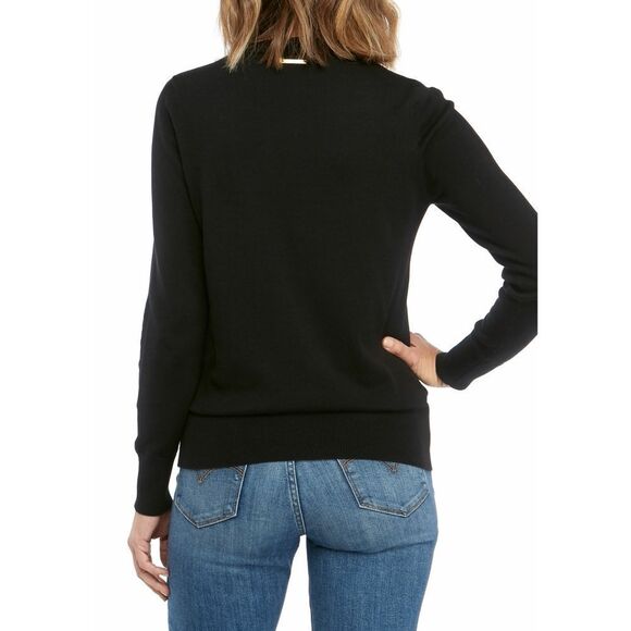 New! MICHAEL KORS Women's Grommet Lace-up Black Sweater Cotton-Blend Size Small - Picture 4 of 8